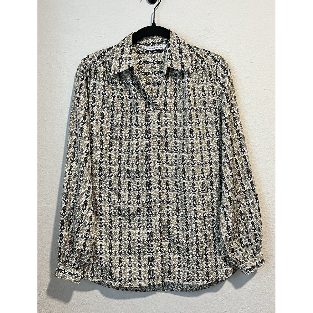 Vintage Evan Picone Women's Button Up Shirt Blouse 70's Geometric Print Medium?